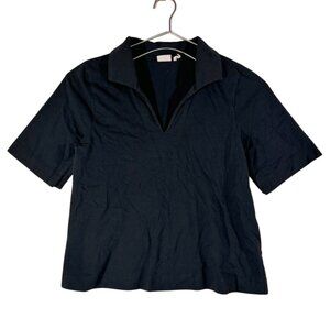 TOAST Womens V Neck Polo Short Size Small Black Short Sleeve